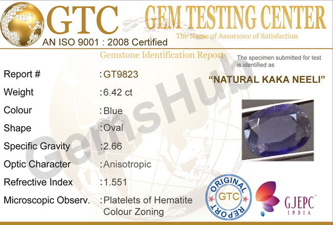 Natural Kaka Neeli Stone 6.42 ct